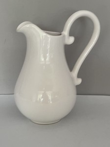 Antique White Ironstone Pitcher Milk Water Jug Farmhouse Decor