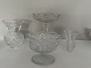 Vintage Clear Cut Glass Tableware Lot Vase Bowl Compote Toothpick Holder