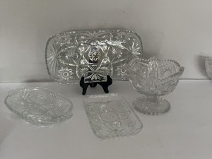 Set of 4 Vintage Clear Pressed Glass Serving Dishes Compote Tray