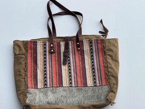 Myra Bag Western Boho Tote Canvas Rug Hair-On Hide Shoulder Bag