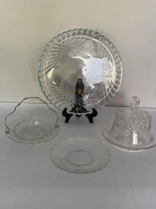 Lot of Assorted Vintage Pressed Glass Serving Pieces Clear Glass