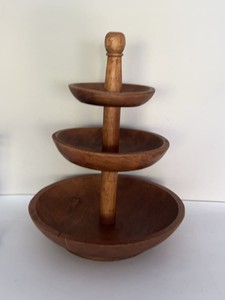 Vintage 3 Tier Wooden Tidbit Serving Stand Fruit Bowl Centerpiece