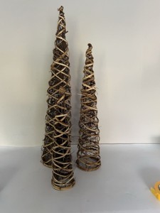 Set of 3 Lighted Wicker Cone Trees Rustic Holiday Table Decor