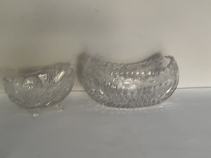 Pair of Vintage Cut Crystal Bowls Footed Oval & Centerpiece Bowl
