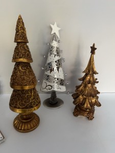 Set of 3 Tabletop Christmas Tree Decorations Gold White Silver