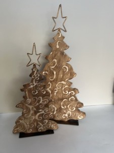 Set of 2 Rustic Wooden Christmas Tree Tabletop Holiday Decor