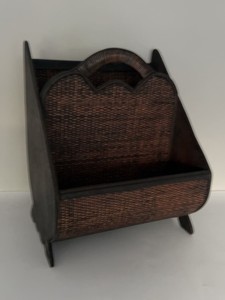Vintage Woven Rattan Wood Magazine rack Organizer Basket