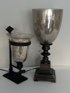 Pair of Mercury Glass Style Lamp & Candle Holders Urn Hurricane Decor