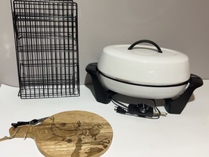 Kitchen Housewares Lot Presto Electric Skillet Prop up Cooling Racks & New Wood Serving Board