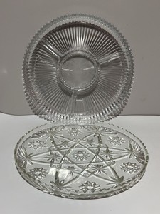 Vintage Crystal Pressed Glass Serving Plates Relish Tray & Platter