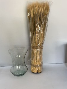 Glass Vase with Dried Wheat Stalks Rustic Farmhouse Decor Set