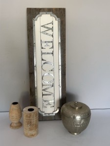 Lot of Rustic Home Decor Welcome Sign Wood Holders Metal Jar