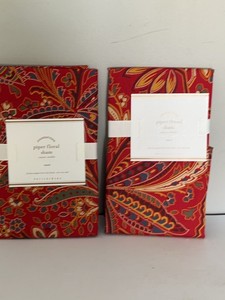 NEW Pottery Barn Piper Floral Euro Pillow Shams Red Paisley Pair