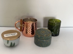 Set of 4 Christmas Scented Candles Tin Glass & Copper Mug Holiday Decor