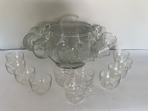Mixed Lot Glass Punch Bowl Set With Extra Cups