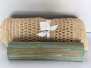 Pottery Barn Crochet Table Runner & Tag Woven Natural Aqua Table Runner Decor