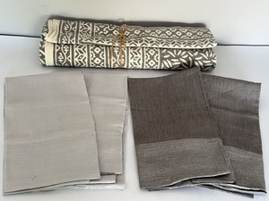 New RH Restoration Hardware Linen Hand Towels & Morroccan Patterned Tablecloth Dining Linen