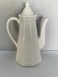 Vintage White Ironstone Hotel Ware Coffee Pot with Lid Octagonal