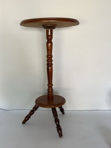 Vintage MCM Wooden Plant Stand Pedestal Accent Table Turned Tripod Base