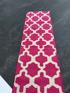 Pink White MoroccanPattern Runner Rug Geometric Accent Hallway Carpet