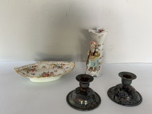 Assorted Vintage Hammersley Bowl Figural Vase & Pair Oneida Candlesticks