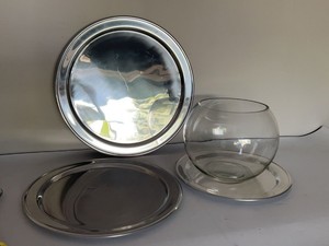 Stainless Steel Serving Trays with Glass Bubble Bowl Centerpiece