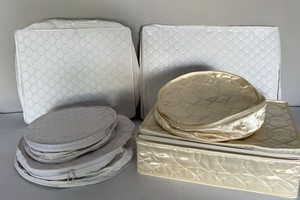 Quilted China Dinnerware Storage Cases Mixed White Ivory Set 6 Pieces