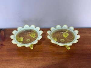 Rare Victorian Vaseline Glass NORTHWOOD GLASS Pearl Berry Bowls Lot of 2