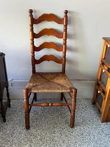 Vintage French Provincial Ladderback Rush Seat Side Chair Maple Finish American Chair Co