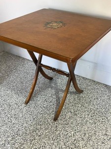 Vintage 40s Tilt-Top Table Floral Appliqu� Wood Top Lyre Base Card Table