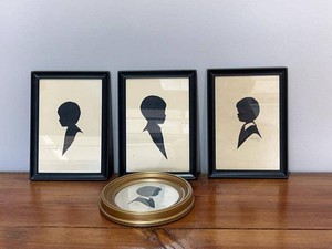 Set of 4 Vintage Framed Child Silhouette Portraits 1960s Wall Art Two Signed