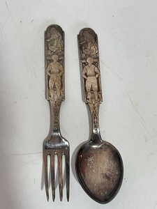 Vintage TYRIHANS Child Spoon & Fork Set Figural Silverplate Norwegian Souvenir