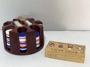 Vintage Poker Chip Sets Carousel Caddy & Royal Flush Boxed Chips