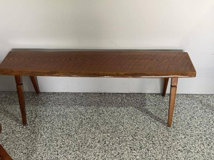 Vintage Rustic MCM Style Surfboard Style Coffee Table w Tapered legs Signed by Maker
