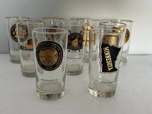MCM Set of 9 Vintage Minnesota Landmark Souvenir Highball Glasses Gold Trim