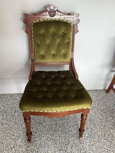 Antique Victorian Eastlake Parlor Chair Green Tufted Velvet Walnut