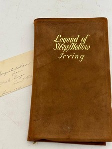 Antique 1917 Washington Irving Legend of Sleepy Hollow Barse & Hopkins Gift Book Suede Leather Cover