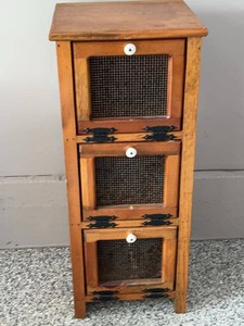 Primitive Country Wooden 3-Door Wire Mesh Vegetable Storage Potato and onion Bin Cabinet Stand
