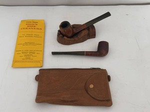 Vintage Smoking Pipe Lot Includes Winston Churchill & Dr Grabow Supreme  Pipes- Syrocco Wood Hand Holder leather Pouch