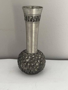Perletinn Norwegian Pewter Bud Vase Textured Floral Base MCM Brutalist Style