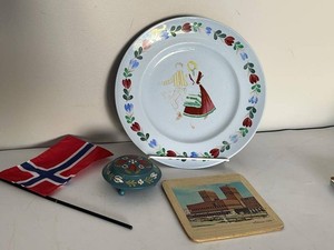Norwegian Souvenir Decor Lot Rosemaling Plate Flag Box Oslo Coaster