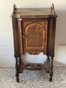 Antique Wooden Smoking Stand Cabinet Side Table with Gallery Top