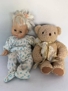 Vintage Horsman Baby Doll & Marshall Field Teddy Bear Plush Lot