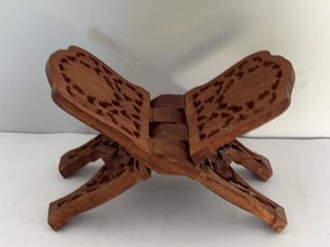 Hand Carved Indian Wooden Folding Book Stand Rehal Floral Design