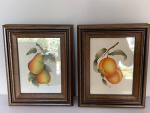 Vintage Framed Fruit Prints Pear & Peach Kitchen Wall Art Set