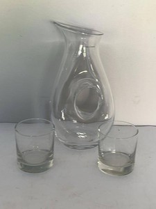 Handmade Polish Art Glass Eternity Carafe & 2 Tumbler Glasses Clear Set