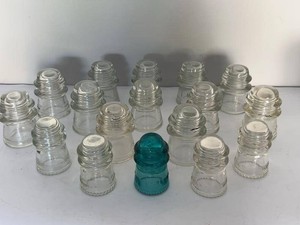 Vintage Hemingray Glass Telegraph Insulator Group Clear & Aqua