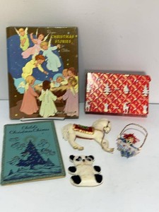 Vintage Christmas Books Ornaments & Antique Marshall Field Gift Box Lot
