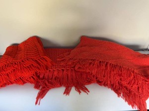 Vintage Lot of 3 red Knit Fringe Throw Blanket Afghan Handmade Decor Accent