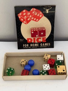 Vintage Elk Brand Dice for Home Games Display Card & Assorted Dice Lot